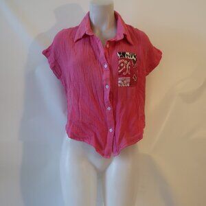 NWT Womens Romi Basha Rose Pink "Michelle" Leopard & Paisley Button Down Shirt S
